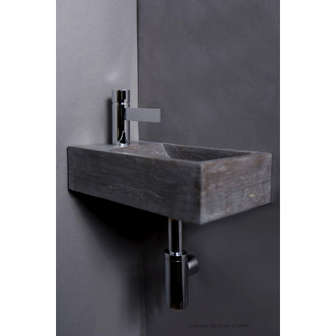 Forzalaqua Venetia lave-mains 40x22x10cm vasque à droite 1 trou de robinet à gauche Pierre naturelle Pierre bleue adoucie FO100075